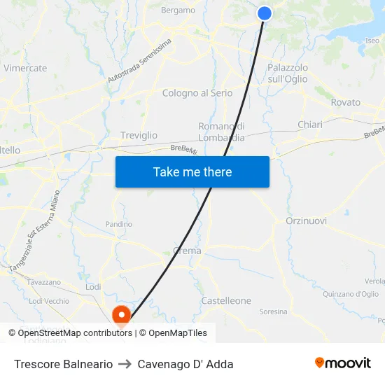 Trescore Balneario to Cavenago D' Adda map