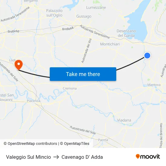 Valeggio Sul Mincio to Cavenago D' Adda map