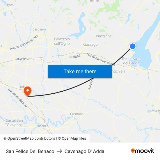 San Felice Del Benaco to Cavenago D' Adda map