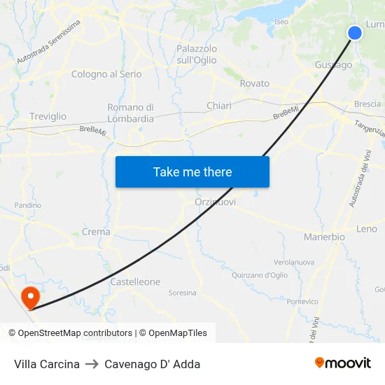 Villa Carcina to Cavenago D' Adda map