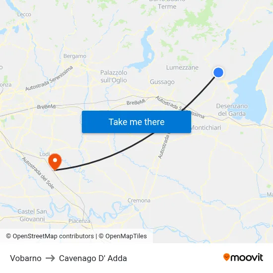 Vobarno to Cavenago D' Adda map