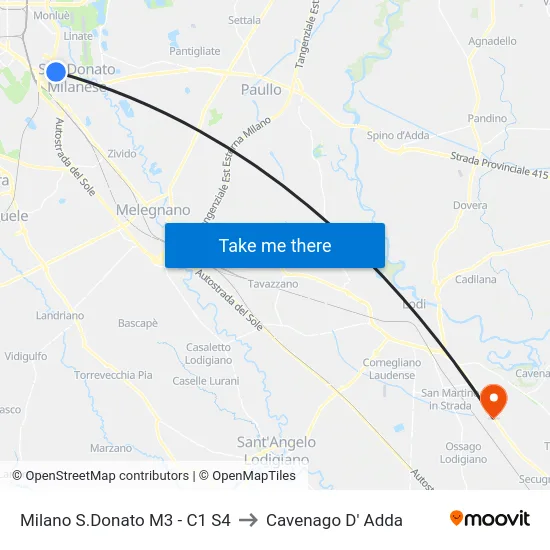 Milan San Donato M3 - C1 S4 to Cavenago D' Adda map