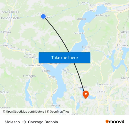 Malesco to Cazzago Brabbia map