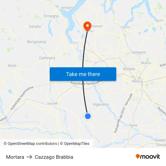 Mortara to Cazzago Brabbia map