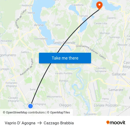 Vaprio D' Agogna to Cazzago Brabbia map
