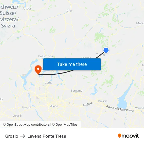 Grosio to Lavena Ponte Tresa map
