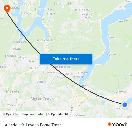 Alserio to Lavena Ponte Tresa map