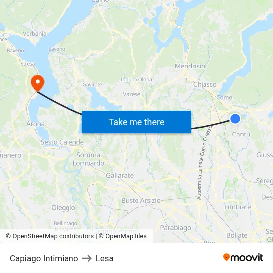 Capiago Intimiano to Lesa map