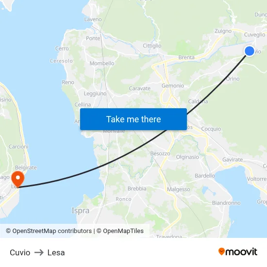 Cuvio to Lesa map