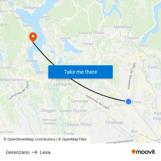 Gerenzano to Lesa map