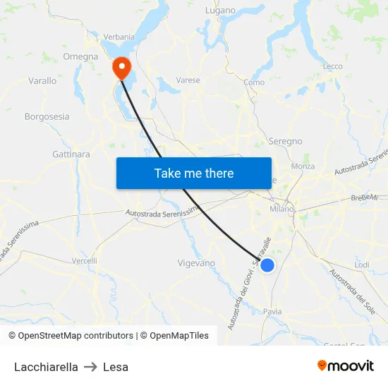 Lacchiarella to Lesa map