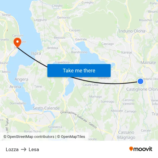 Lozza to Lesa map