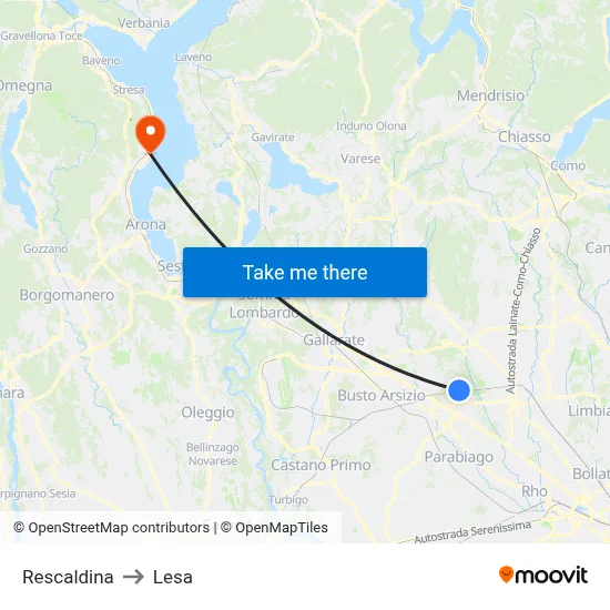 Rescaldina to Lesa map