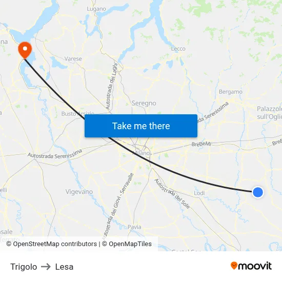 Trigolo to Lesa map