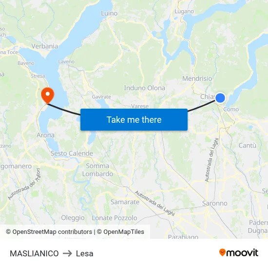 Maslianico to Lesa map