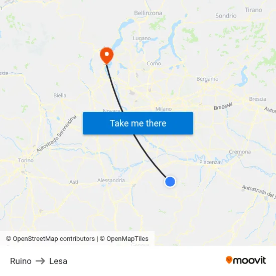 Ruino to Lesa map