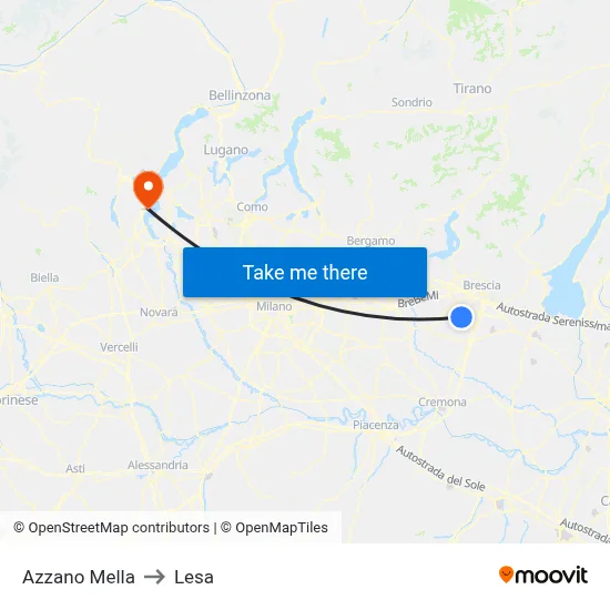 Azzano Mella to Lesa map