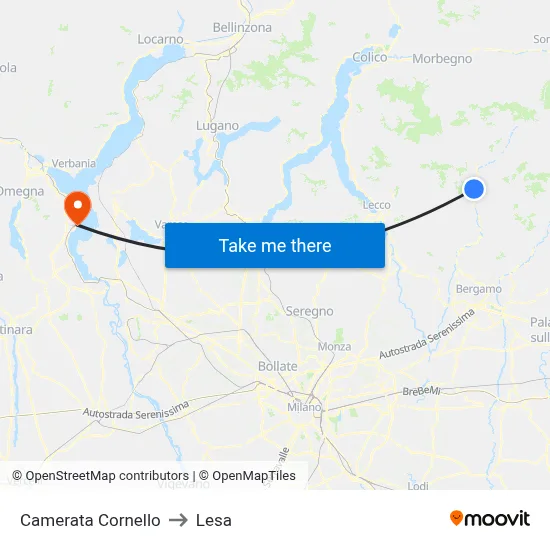 Camerata Cornello to Lesa map