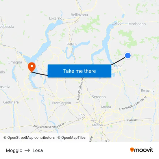 Moggio to Lesa map