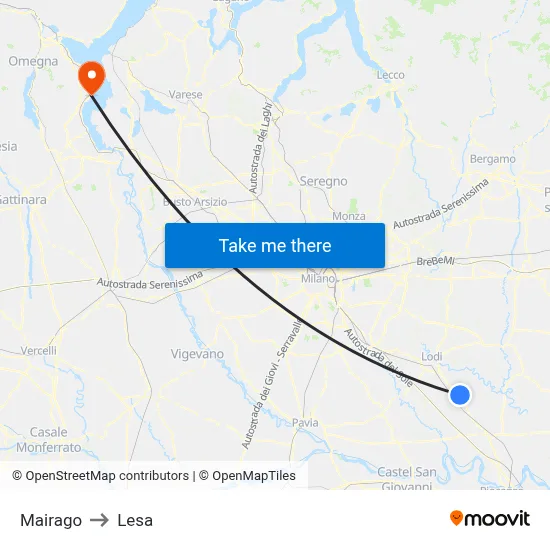Mairago to Lesa map