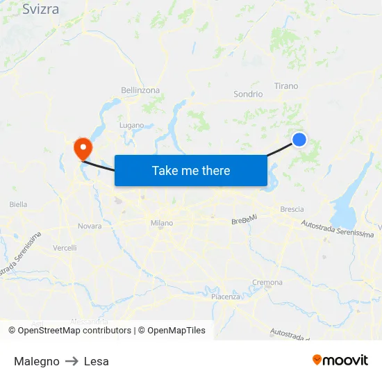 Malegno to Lesa map
