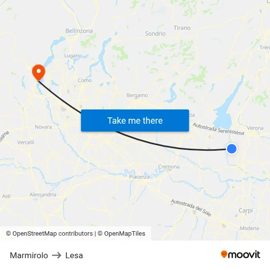 Marmirolo to Lesa map