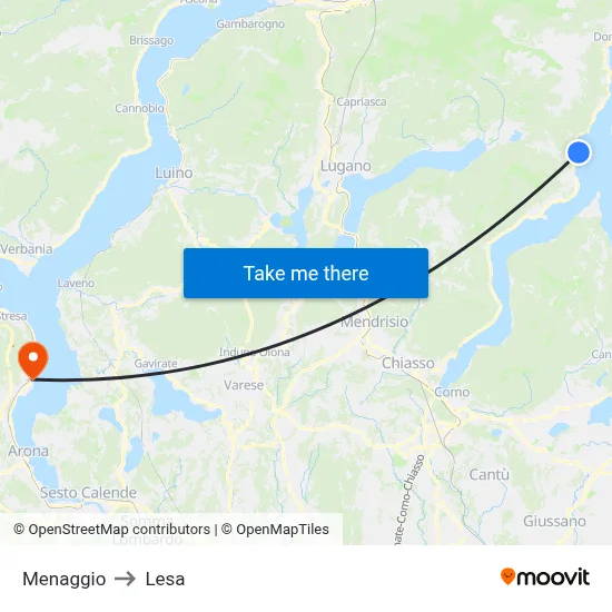 Menaggio to Lesa map