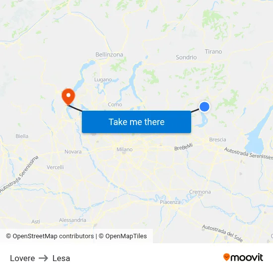 Lovere to Lesa map