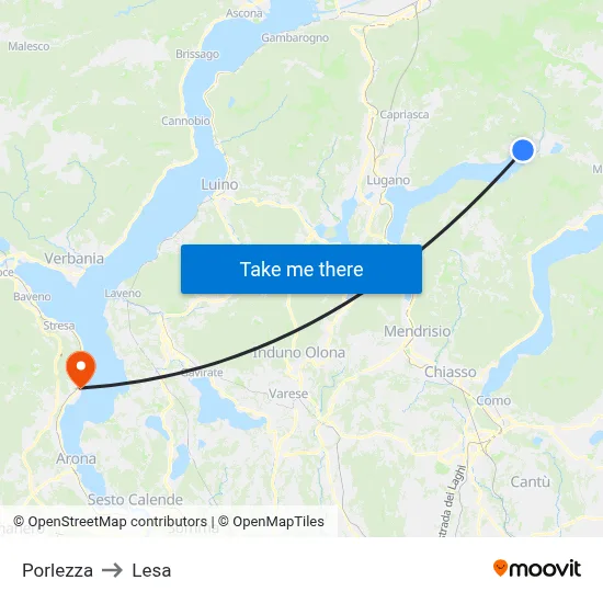 Porlezza to Lesa map