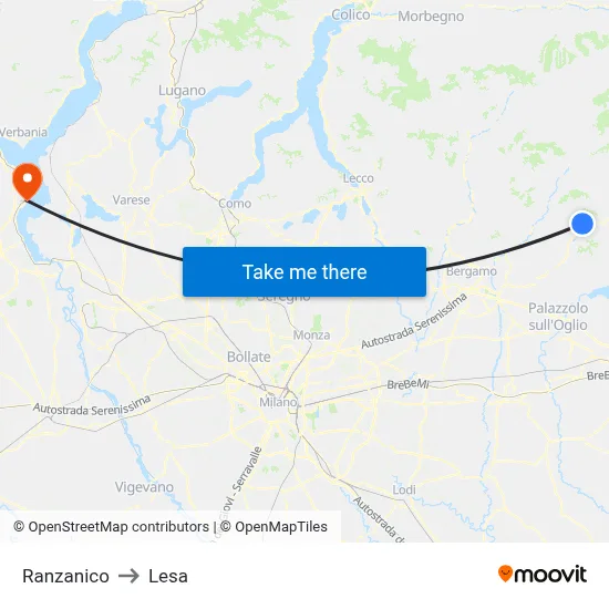 Ranzanico to Lesa map