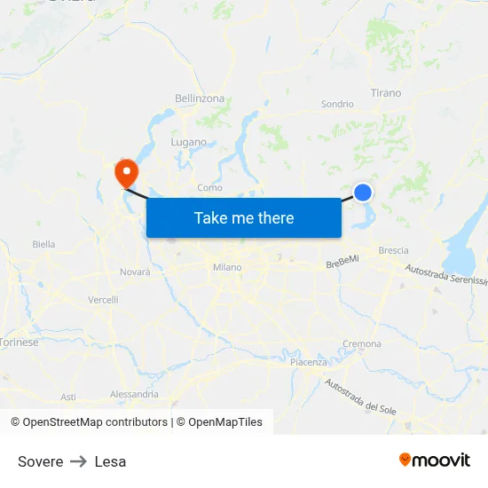 Sovere to Lesa map