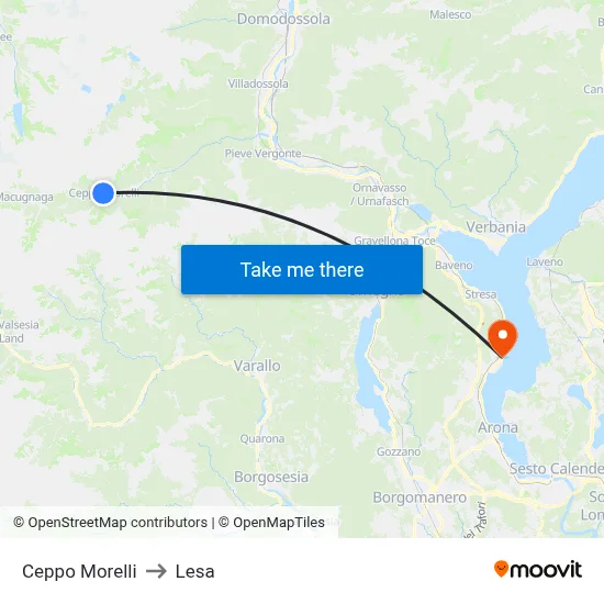 Ceppo Morelli to Lesa map