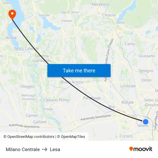 Milano Centrale to Lesa map