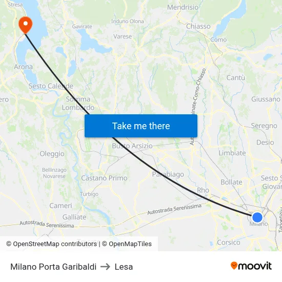 Milano Porta Garibaldi to Lesa map