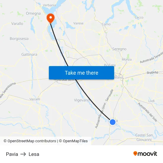 Pavia to Lesa map
