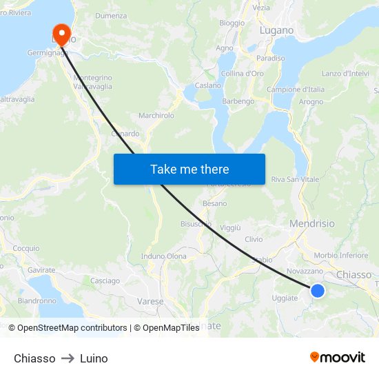 Chiasso to Luino map