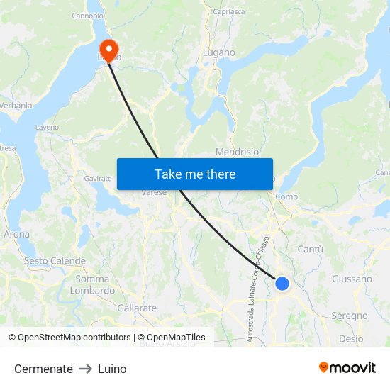 Cermenate to Luino map