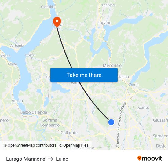Lurago Marinone to Luino map