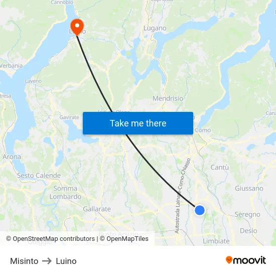 Misinto to Luino map