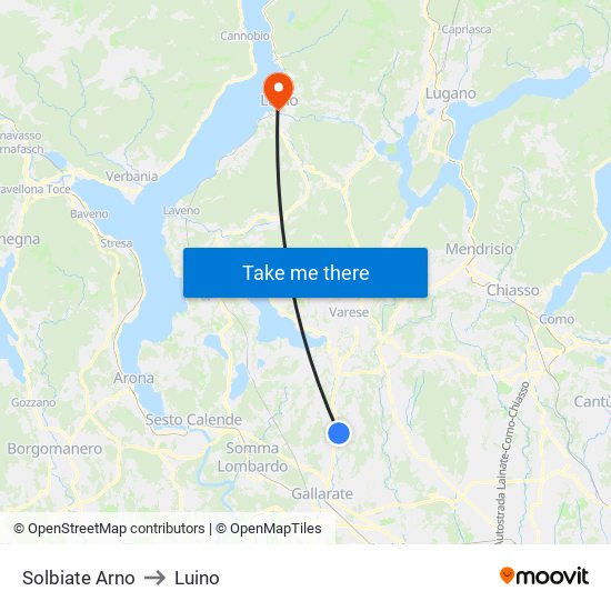 Solbiate Arno to Luino map