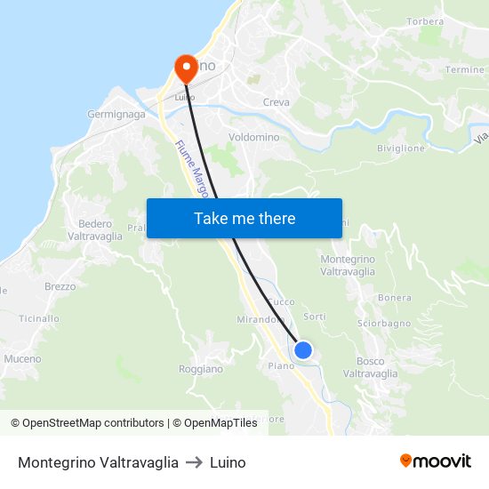 Montegrino Valtravaglia to Luino map