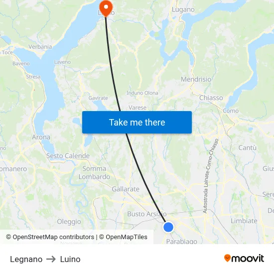 Legnano to Luino map