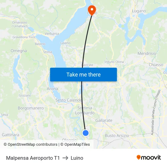 Malpensa Aeroporto T1 to Luino map
