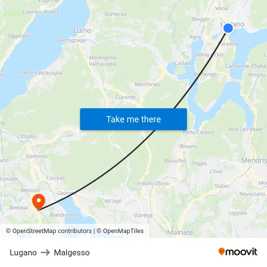 Lugano to Malgesso map