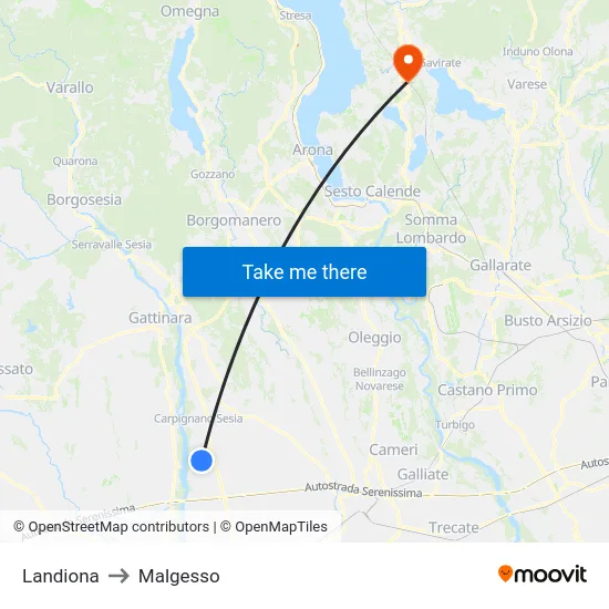 Landiona to Malgesso map