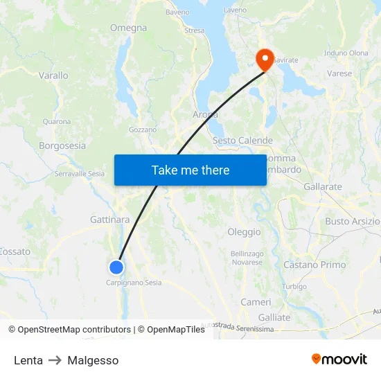 Lenta to Malgesso map