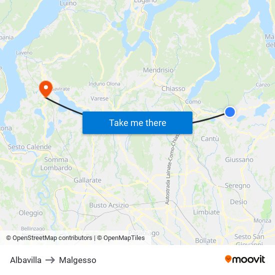 Albavilla to Malgesso map