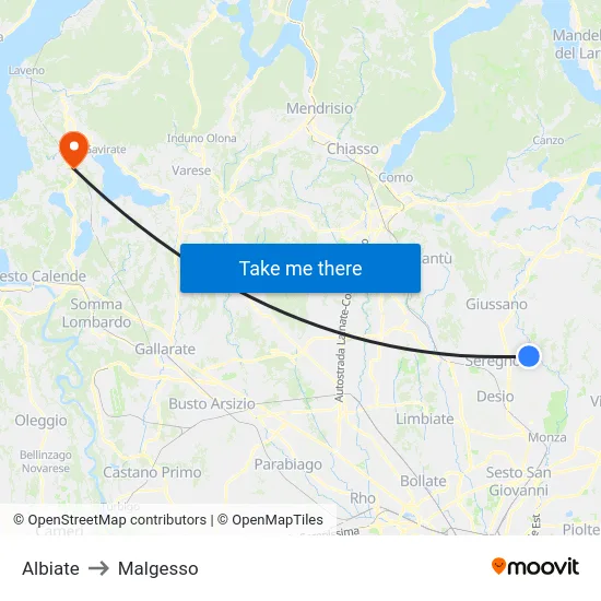 Albiate to Malgesso map