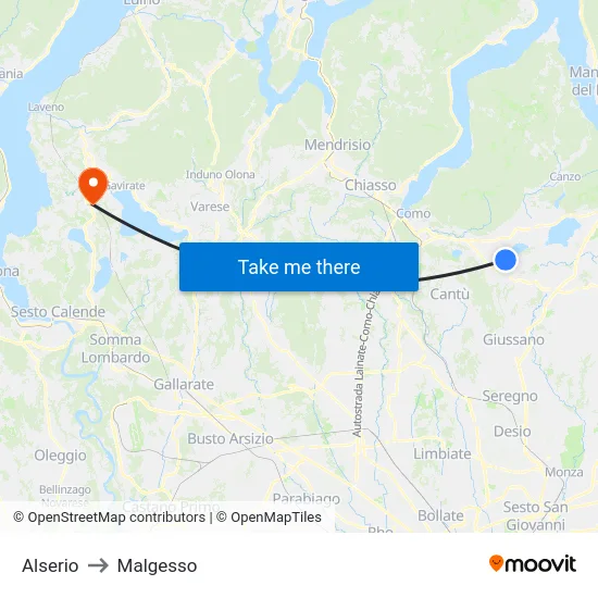 Alserio to Malgesso map