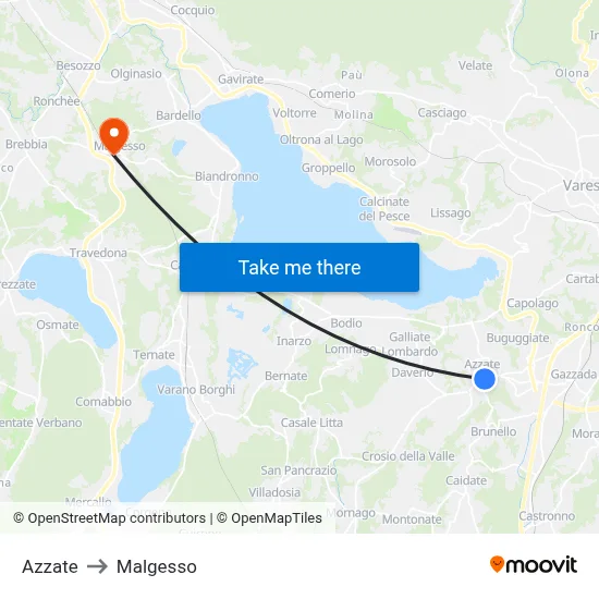 Azzate to Malgesso map
